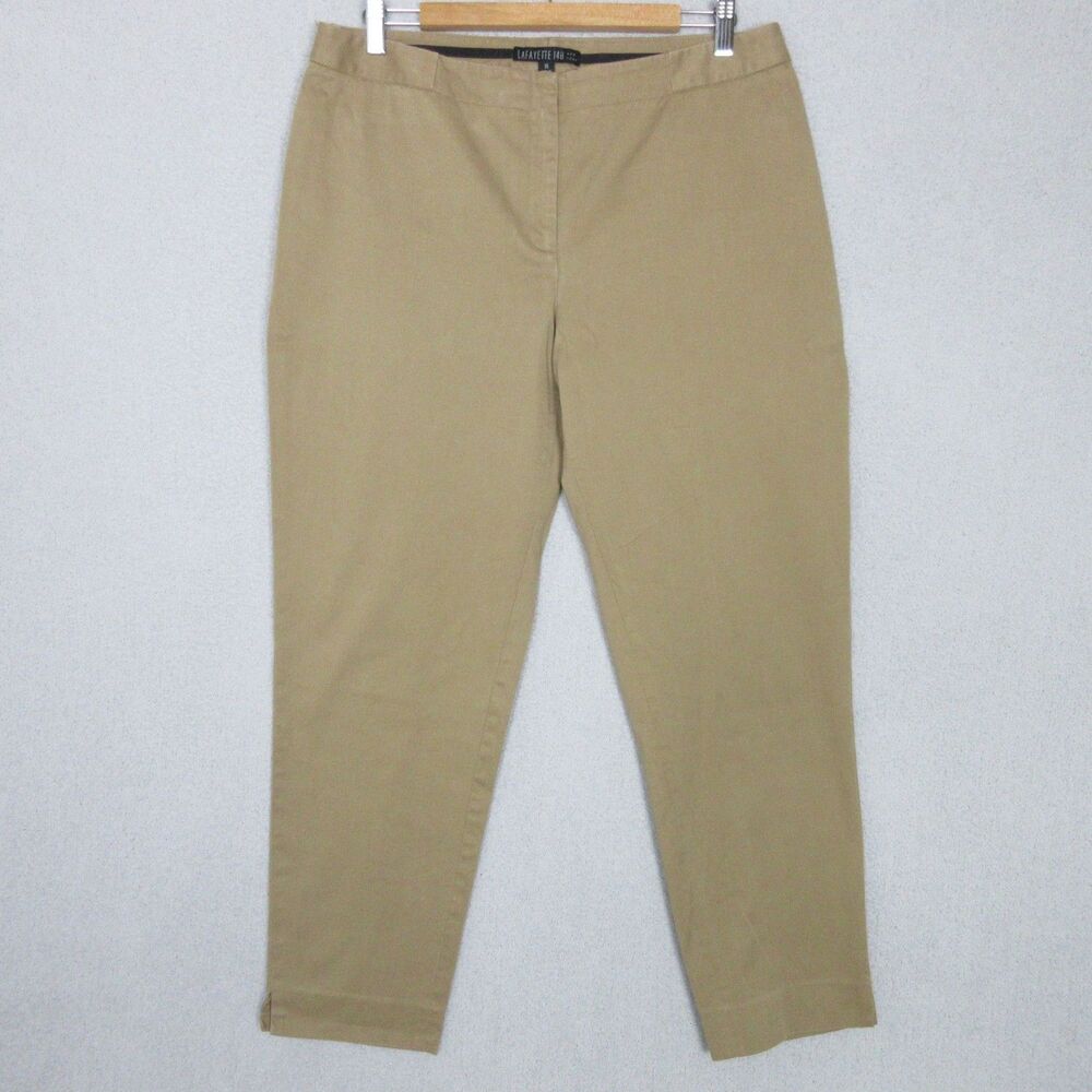 Lafayette 148 Pants‎ Womens 14 Khaki Stretch Cotton Blend Slim Ankle Tapered
